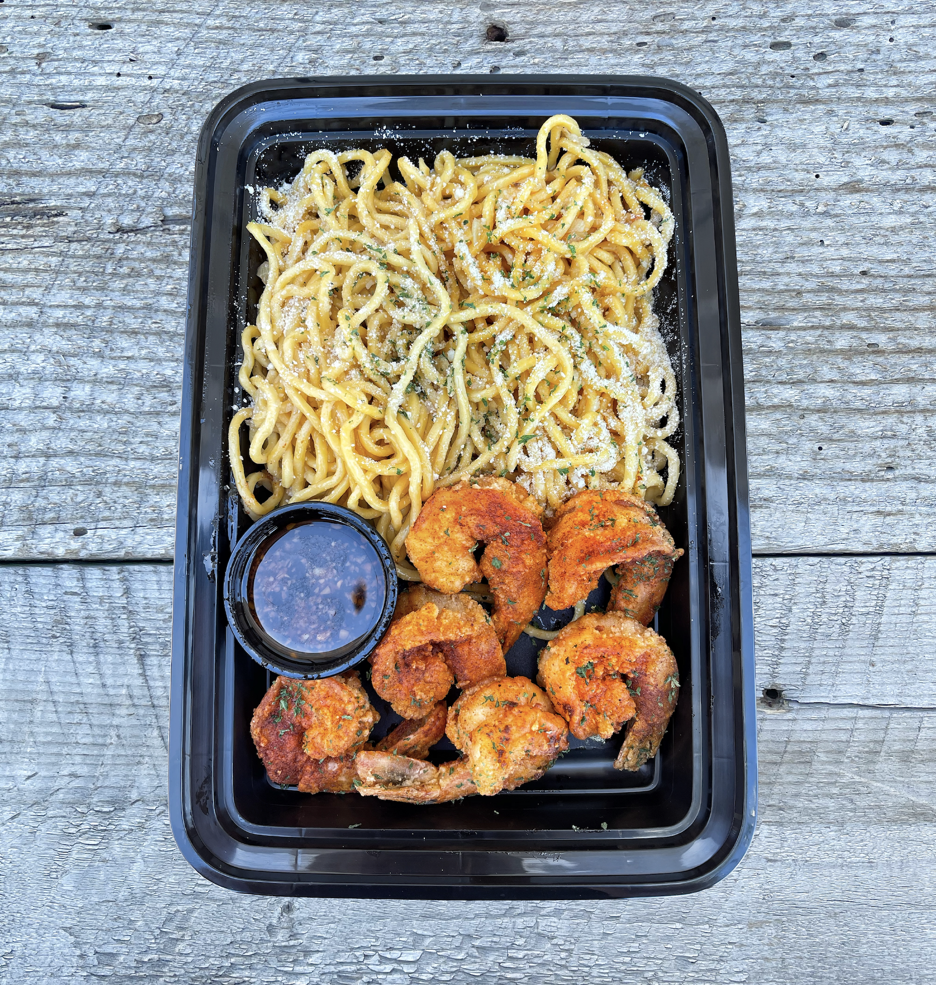 Garlic Noodles with Crispy Fried Shrimp | Zero Degrees - North